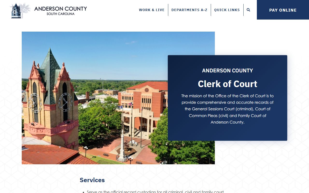 Anderson County Clerk of Court divorce records Anderson SC