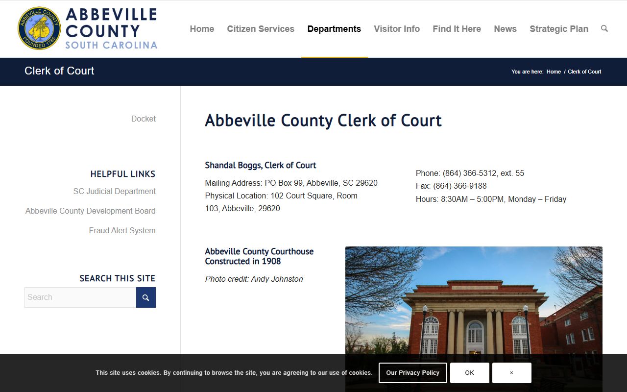 Abbeville County divorce records clerk of court office