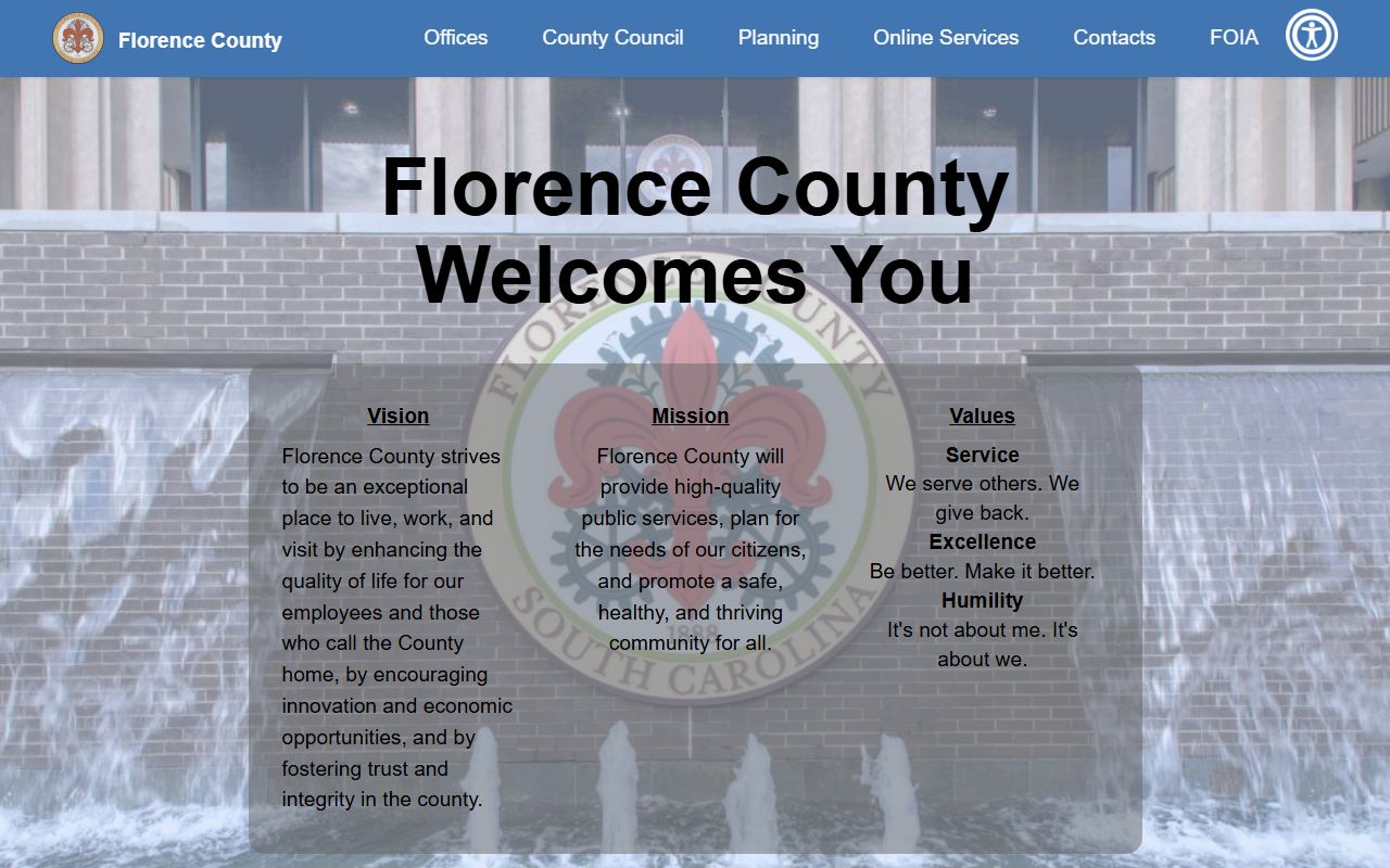 Florence County official portal showing divorce records information