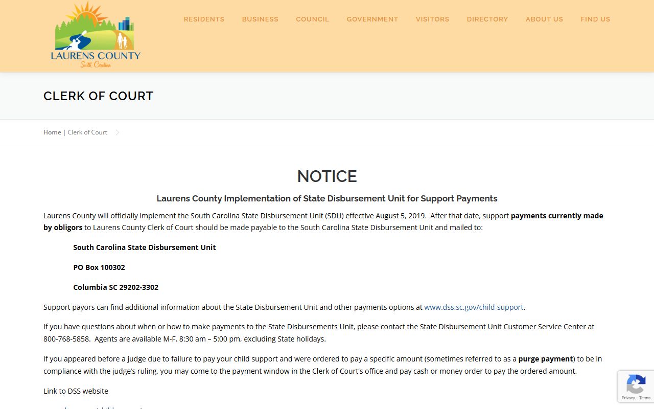 Laurens County Clerk of Court page showing divorce records access