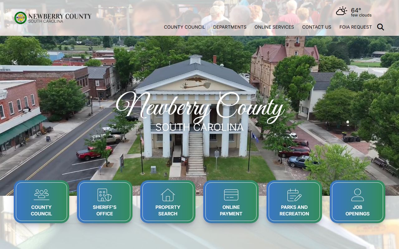 Newberry County portal showing links to courthouse departments and divorce record resources