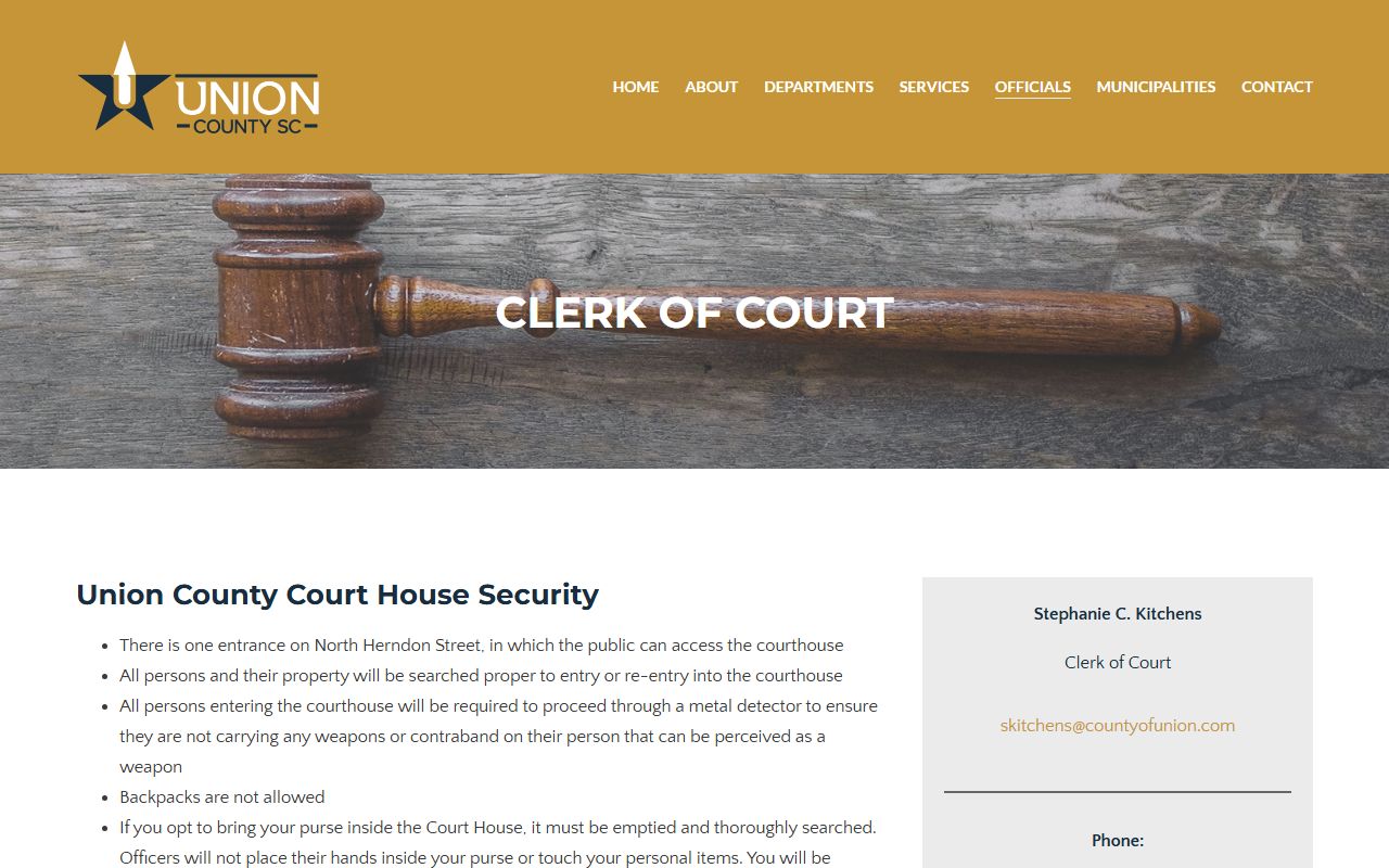 Union County Clerk of Court page showing divorce and family court record services
