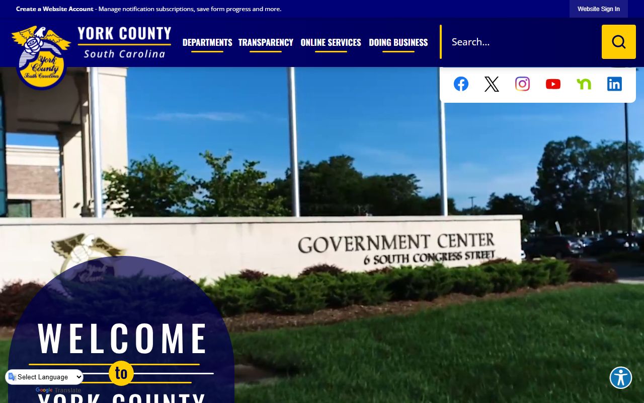 York County government portal showing court and divorce record services