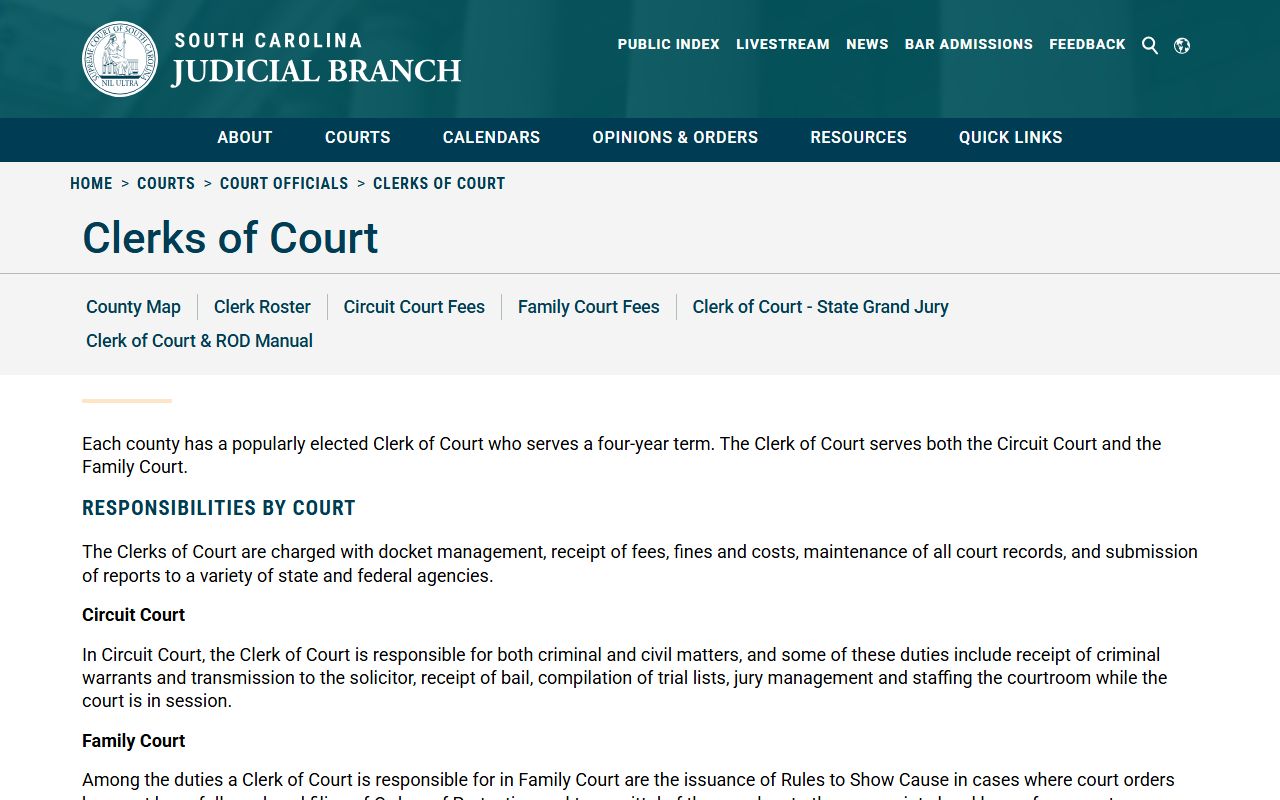 South Carolina clerks of court directory divorce records legal help