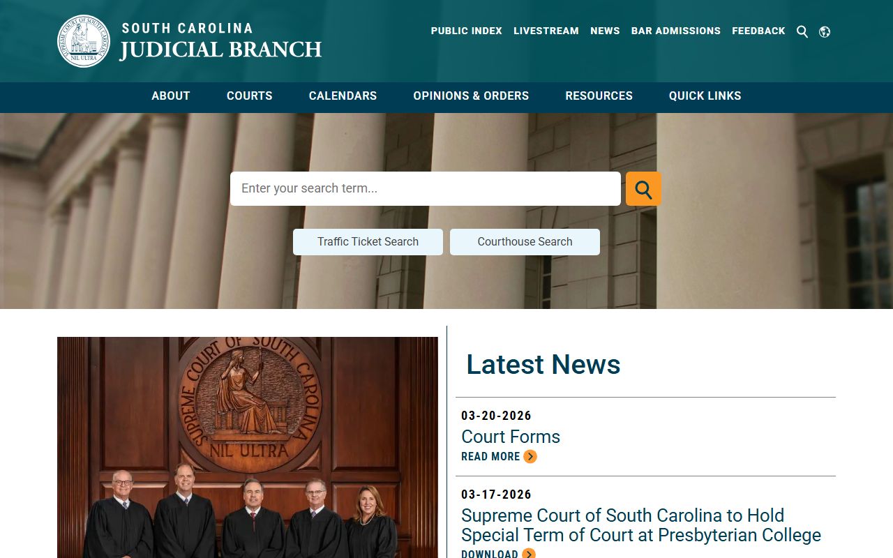 South Carolina Judicial Branch portal for searching divorce records